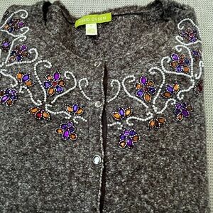 Sigrid Olsen Vintage Embellished  Knit in Charcoal -M